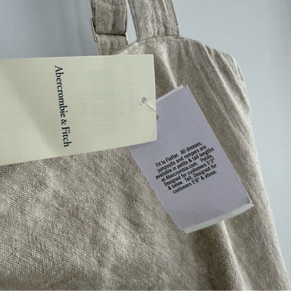 NWT Abercrombie & Fitch Linen Blend Ruched Square Neck Mini Dress Beige Size S - Picture 10 of 16